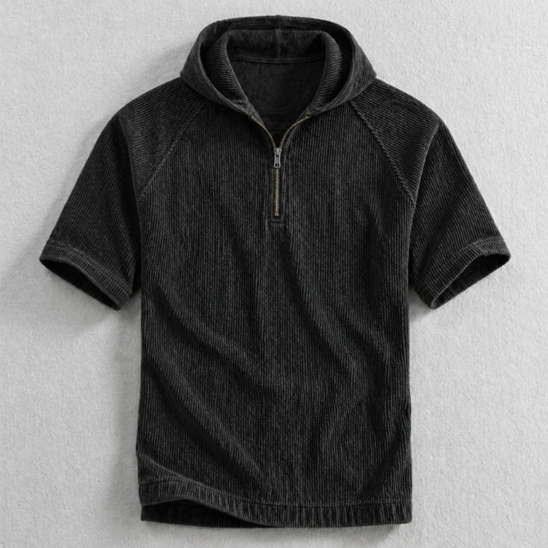 Randy Corduroy Cotton Quarter-Zip Hoodie Shirt – Oversized Relaxed Layer
