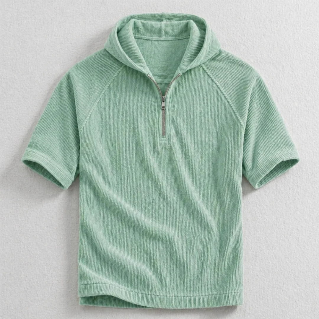 Randy Corduroy Cotton Quarter-Zip Hoodie Shirt – Oversized Relaxed Layer