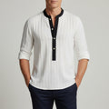 Piolo Contrast Band Collar Henley Shirt – Lightweight Cotton Blend Casual Wear