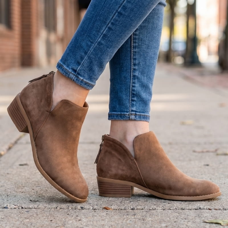 Vivienne Low Heel Leather Ankle Boots – Side-Split Back Zipper Comfort Style