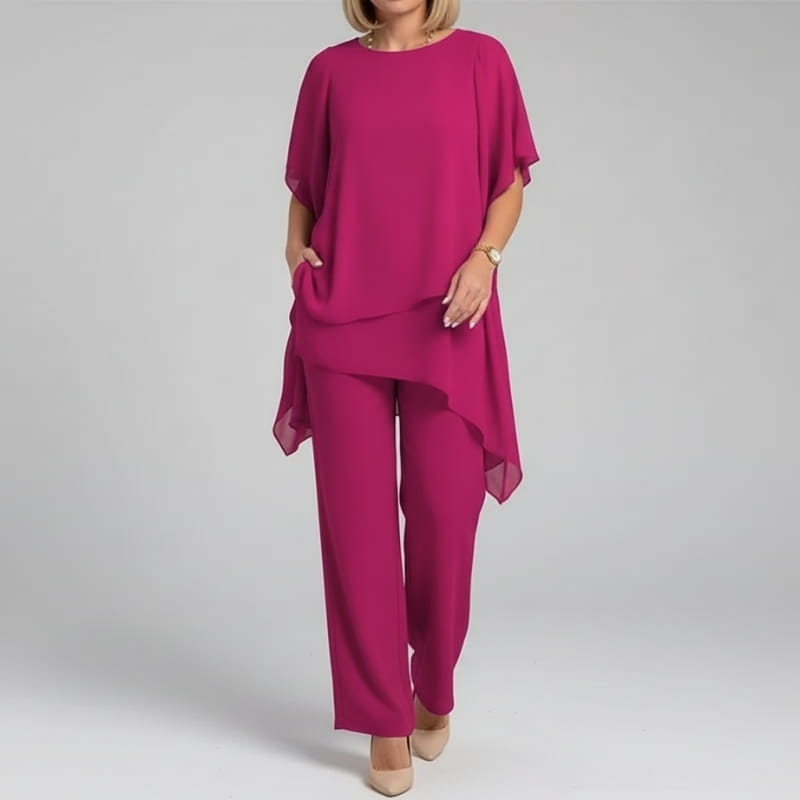 Selene Layered Top Wide Leg Pants Set Relaxed Draped Two Piece Casual Wear