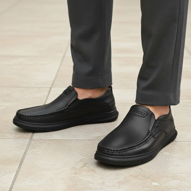 Edward Smooth Leather Slip-On Loafers – Flexible Comfort Sole Casual Shoes