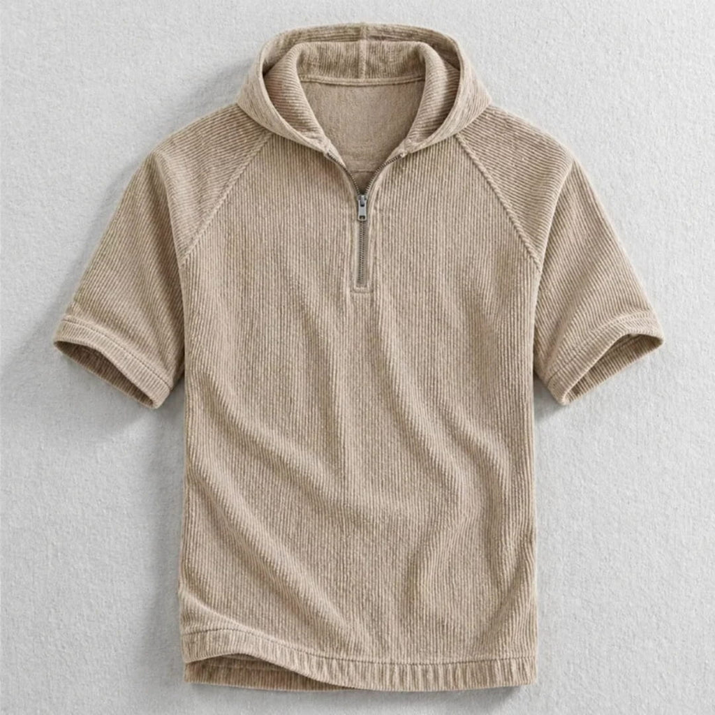 Randy Corduroy Cotton Quarter-Zip Hoodie Shirt – Oversized Relaxed Layer