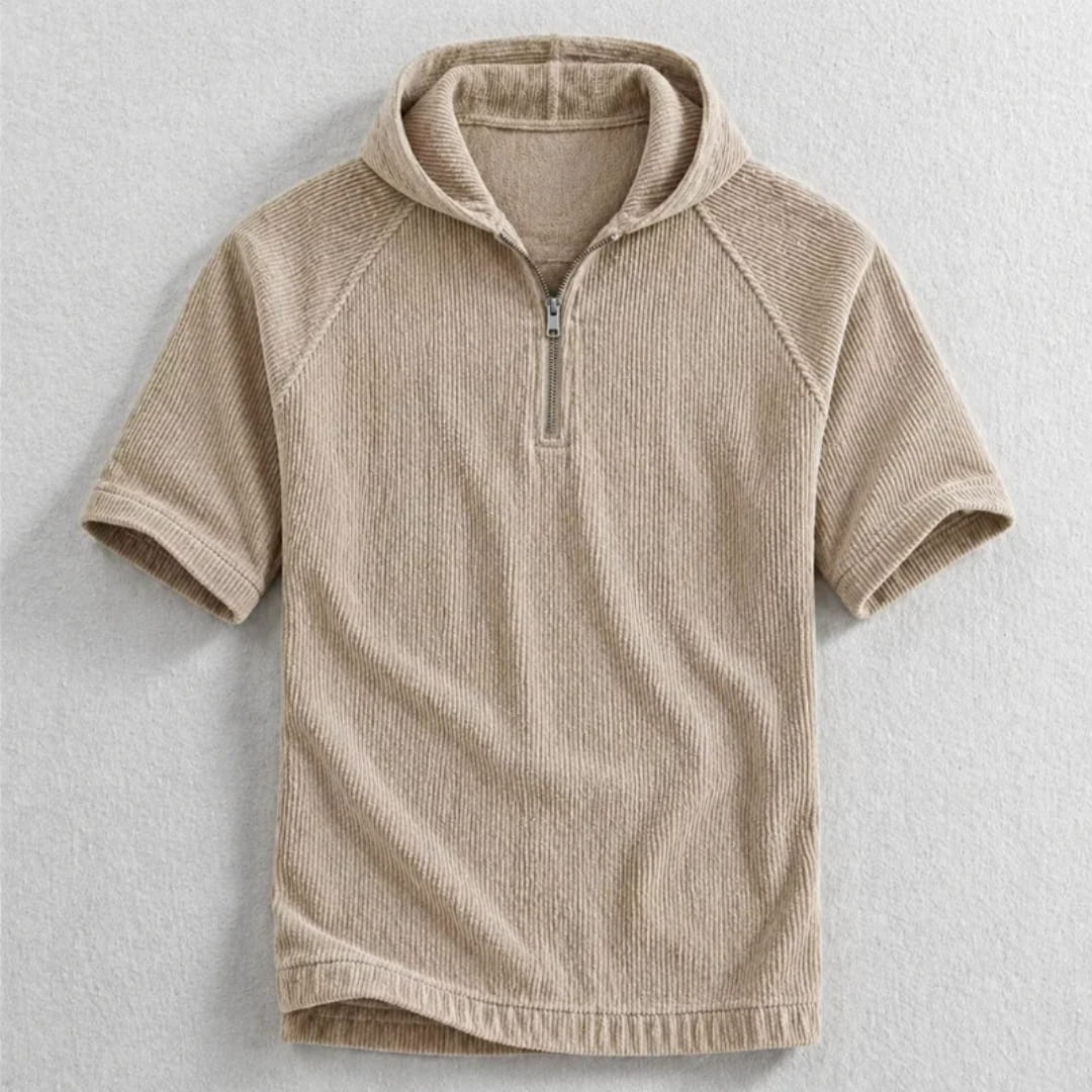 Randy Corduroy Cotton Quarter-Zip Hoodie Shirt – Oversized Relaxed Layer