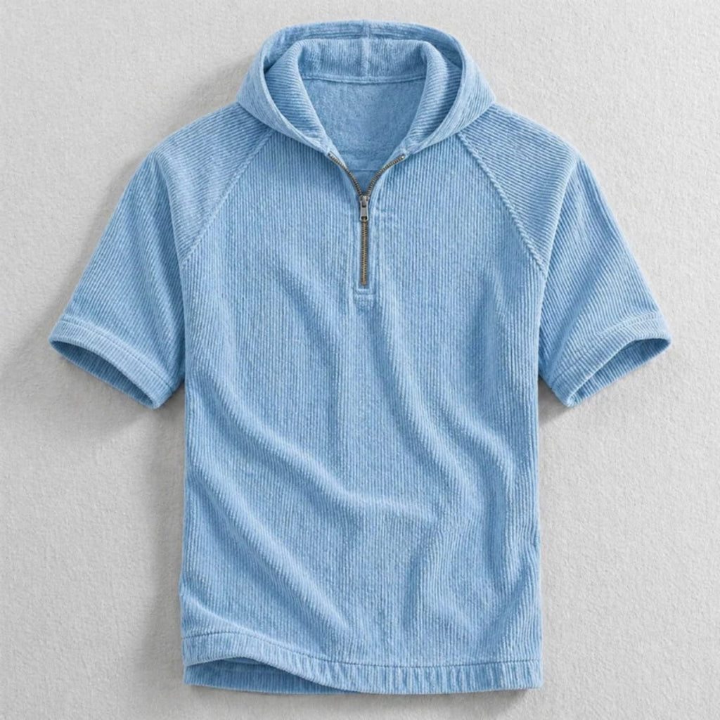 Randy Corduroy Cotton Quarter-Zip Hoodie Shirt – Oversized Relaxed Layer