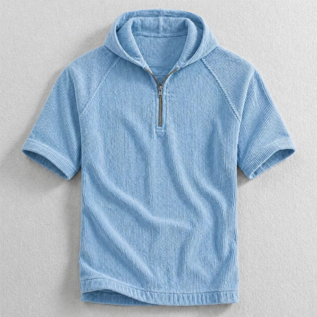 Randy Corduroy Cotton Quarter-Zip Hoodie Shirt – Oversized Relaxed Layer