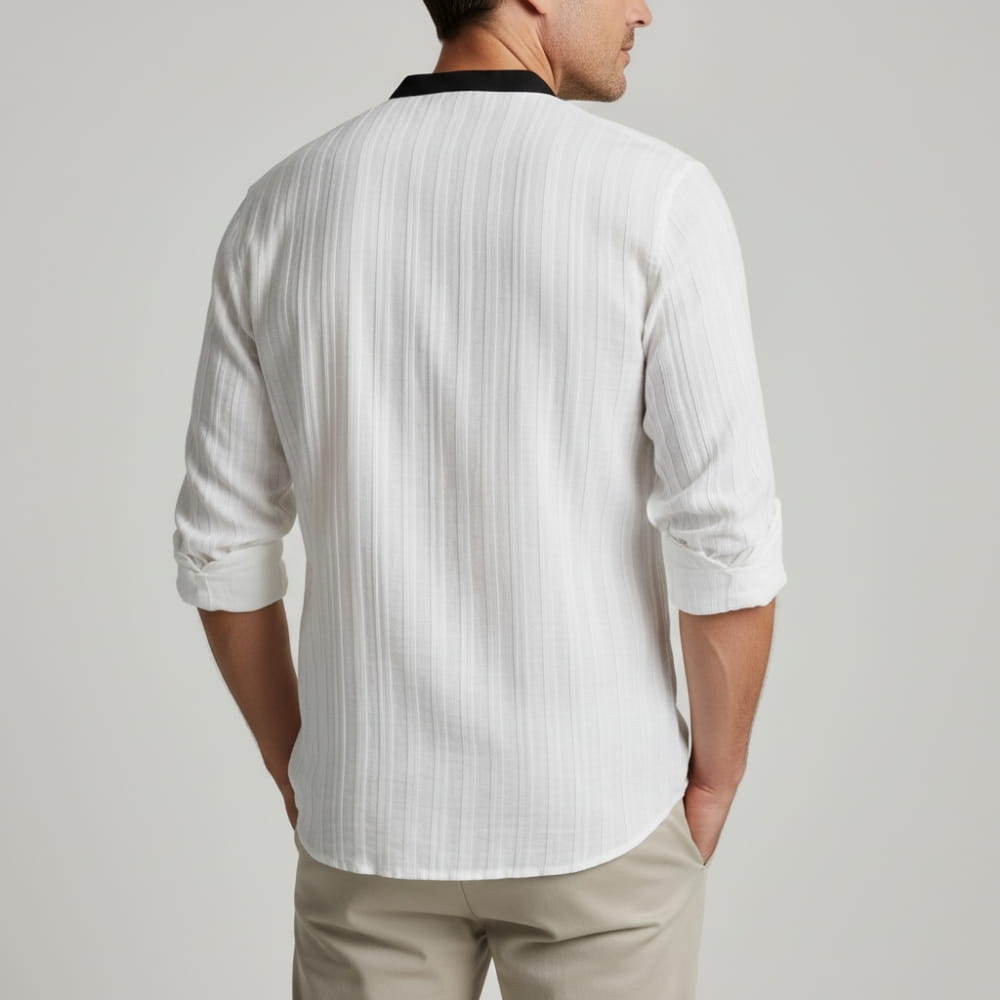 Piolo Contrast Band Collar Henley Shirt – Lightweight Cotton Blend Casual Wear