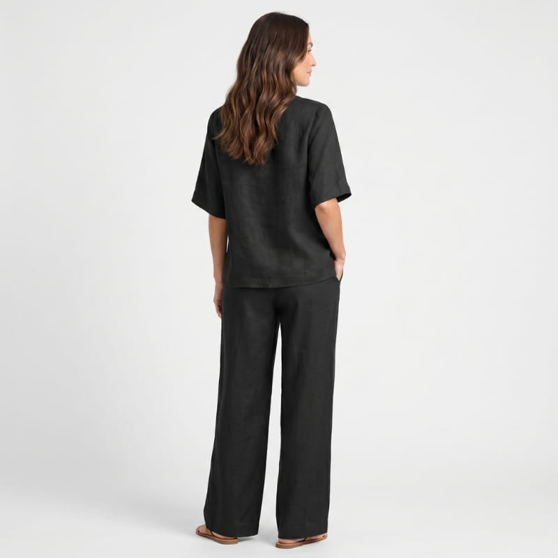 Vera Linen Co-Ord Set – V-Neck Oversized Top Wide Leg Trouser Relaxed Breathable Casual Outfit