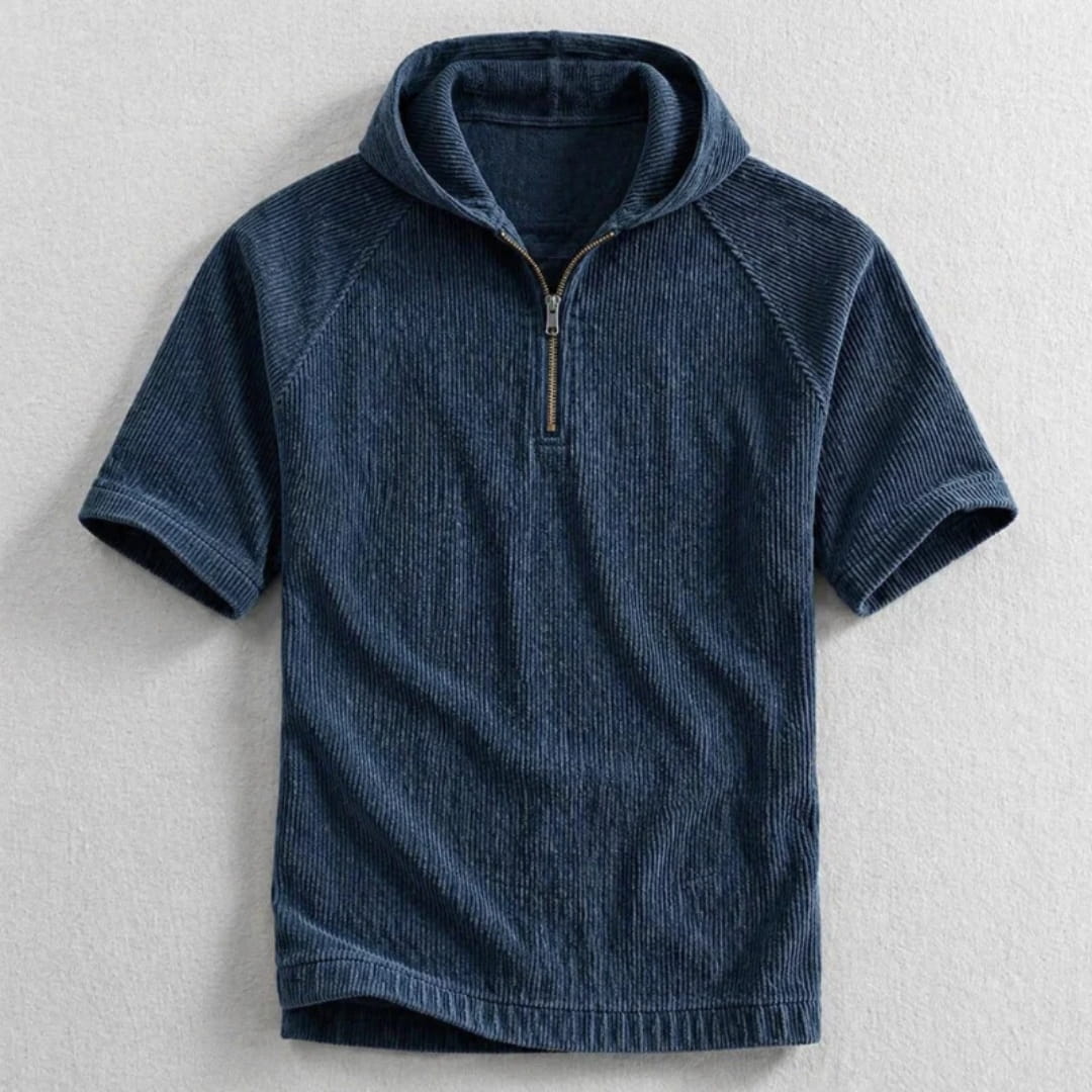 Randy Corduroy Cotton Quarter-Zip Hoodie Shirt – Oversized Relaxed Layer