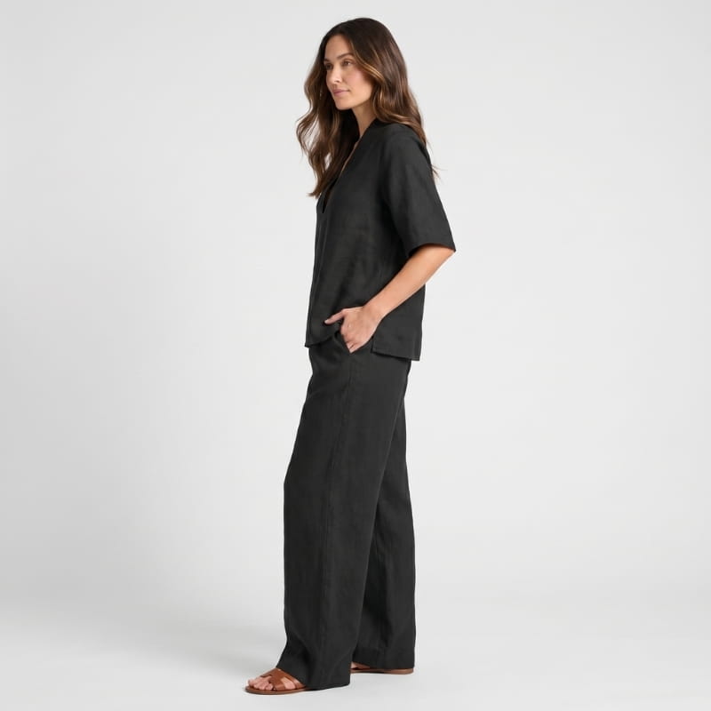 Vera Linen Co-Ord Set – V-Neck Oversized Top Wide Leg Trouser Relaxed Breathable Casual Outfit