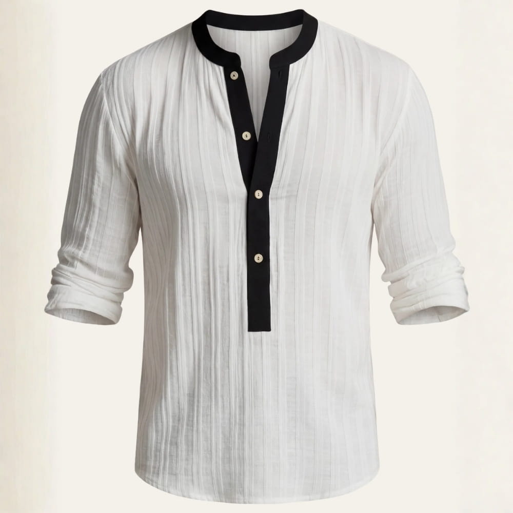 Piolo Contrast Band Collar Henley Shirt – Lightweight Cotton Blend Casual Wear