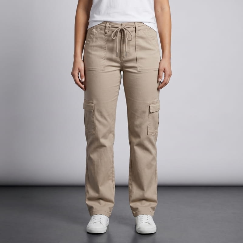 Janice Sueded Twill Wide-Leg Cargo Pants Soft Stretch Utility Trousers