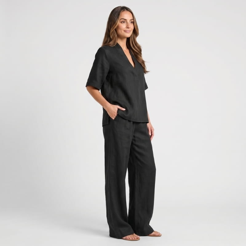 Vera Linen Co-Ord Set – V-Neck Oversized Top Wide Leg Trouser Relaxed Breathable Casual Outfit