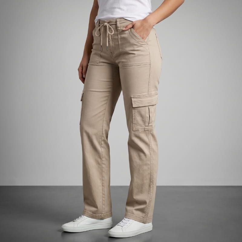 Janice Sueded Twill Wide-Leg Cargo Pants Soft Stretch Utility Trousers
