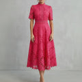 Rosalind Cutwork Lace Midi Dress – Elegant A-Line Floral Evening Occasion Wear