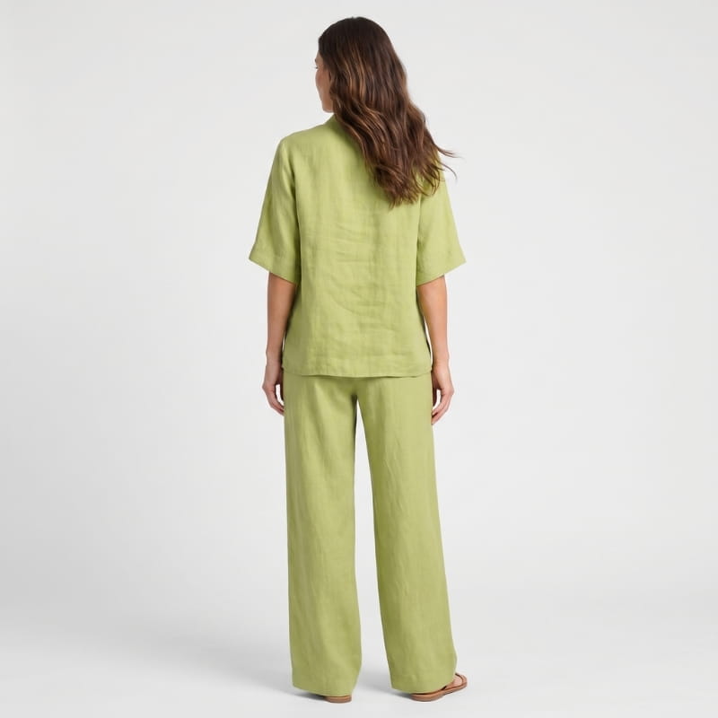 Vera Linen Co-Ord Set – V-Neck Oversized Top Wide Leg Trouser Relaxed Breathable Casual Outfit