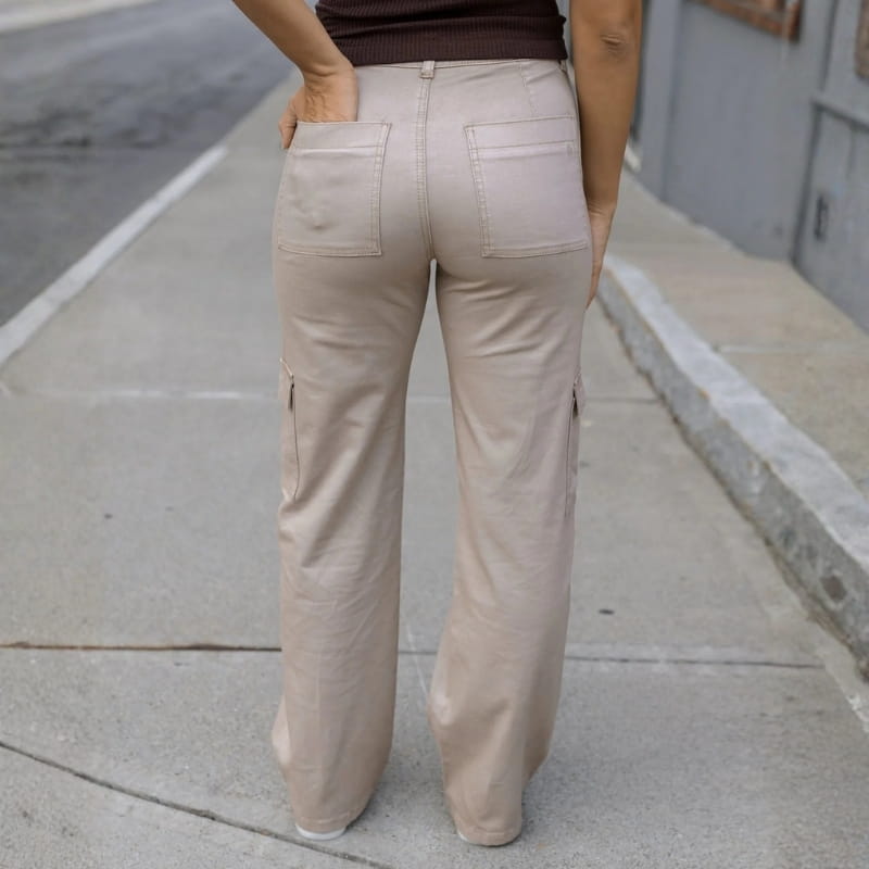 Janice Sueded Twill Wide-Leg Cargo Pants Soft Stretch Utility Trousers