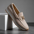 Megan Leather Slip-On Loafers – Round Toe Buckle Comfort Everyday Shoes