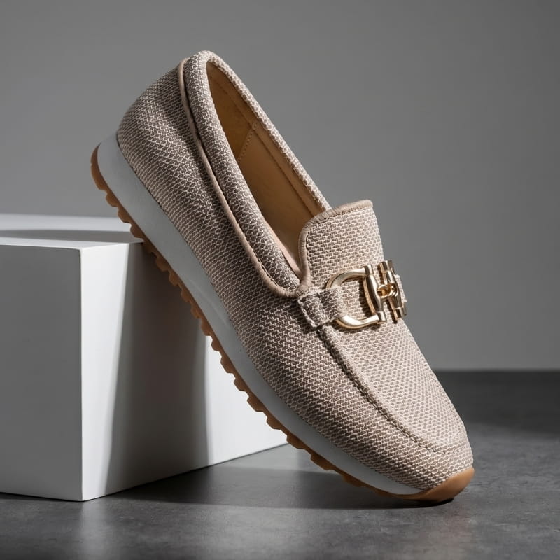 Megan Leather Slip-On Loafers – Round Toe Buckle Comfort Everyday Shoes
