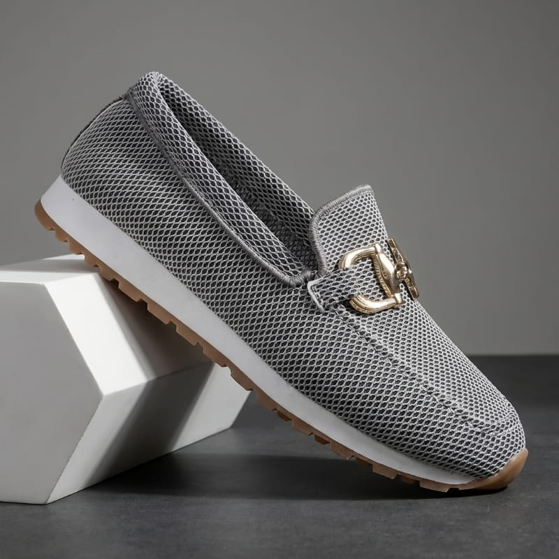 Megan Leather Slip-On Loafers – Round Toe Buckle Comfort Everyday Shoes