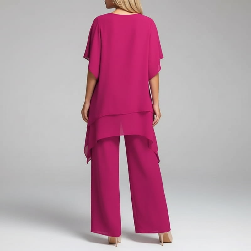 Selene Layered Top Wide Leg Pants Set Relaxed Draped Two Piece Casual Wear