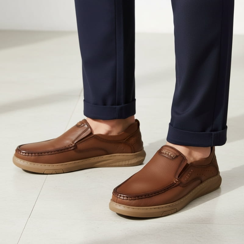 Edward Smooth Leather Slip-On Loafers – Flexible Comfort Sole Casual Shoes