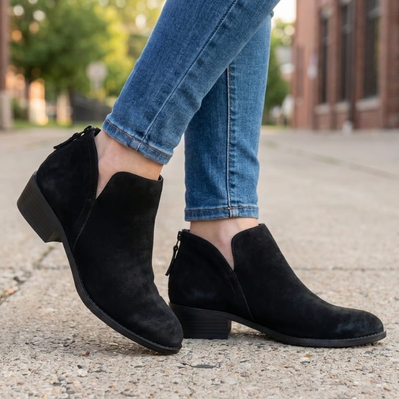 Vivienne Low Heel Leather Ankle Boots – Side-Split Back Zipper Comfort Style