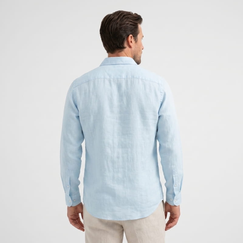 Harold Cotton Linen Utility Shirt – Double Chest Pocket Point Collar Long Sleeve Casual Top