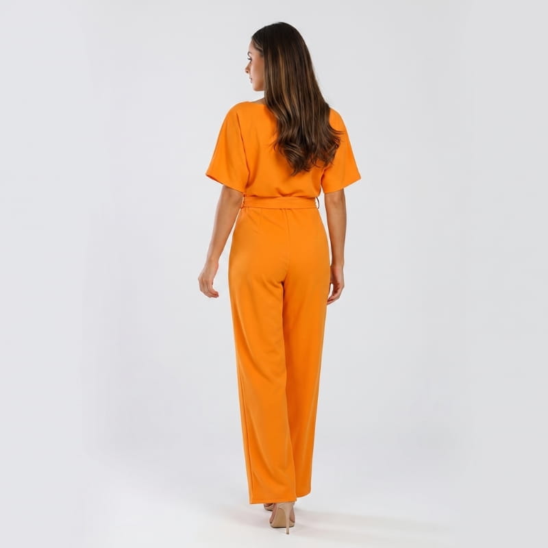 Nadia Woven Wide Leg Jumpsuit – Bateau Neck Dolman Sleeve Self-Tie Belt Elegant Occasion Outfit