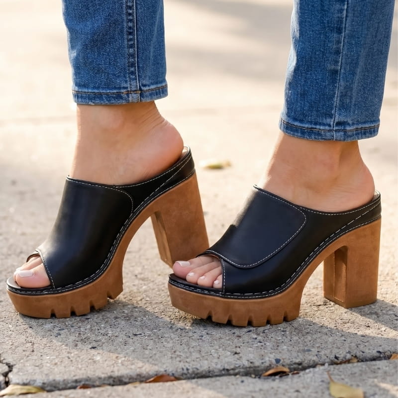 Geneva Soft Leather Platform Heeled Sandals – Supportive Elegant Style