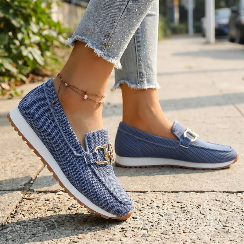 Megan Leather Slip-On Loafers – Round Toe Buckle Comfort Everyday Shoes