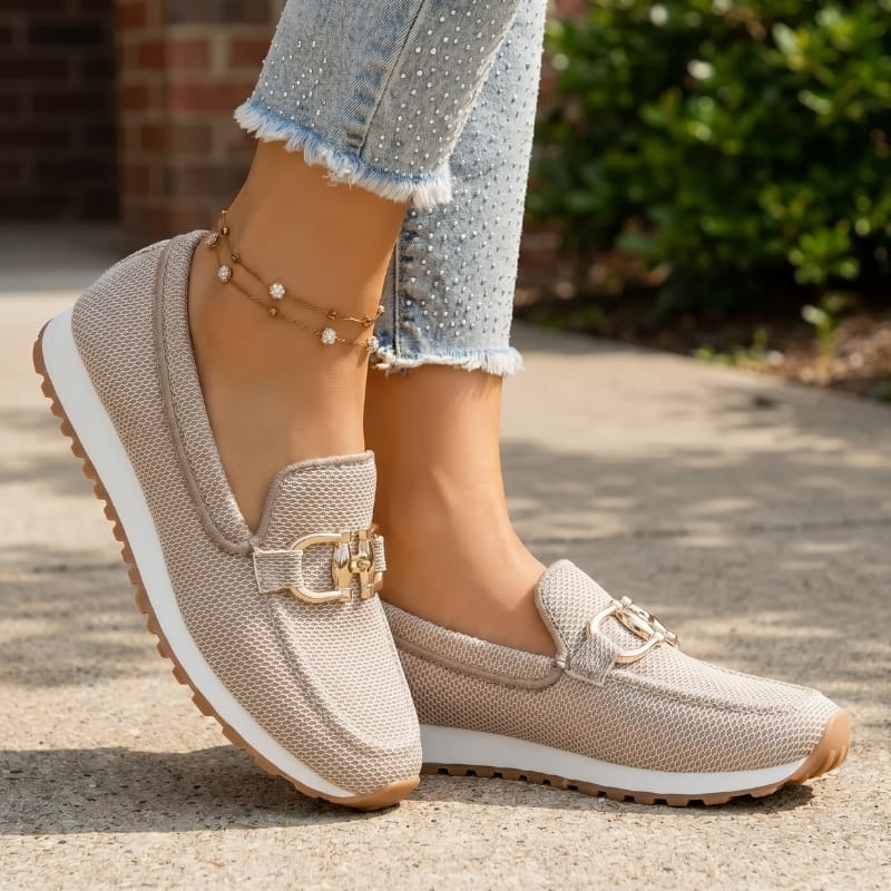 Megan Leather Slip-On Loafers – Round Toe Buckle Comfort Everyday Shoes
