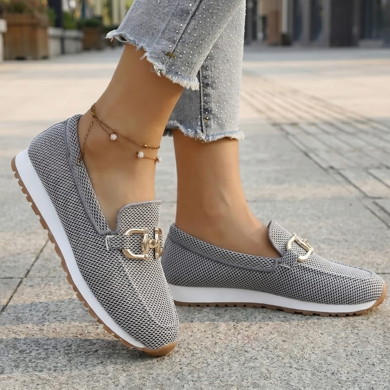 Megan Leather Slip-On Loafers – Round Toe Buckle Comfort Everyday Shoes