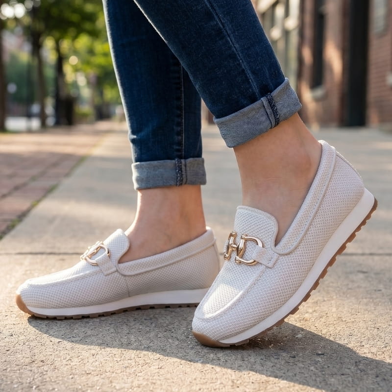 Megan Leather Slip-On Loafers – Round Toe Buckle Comfort Everyday Shoes