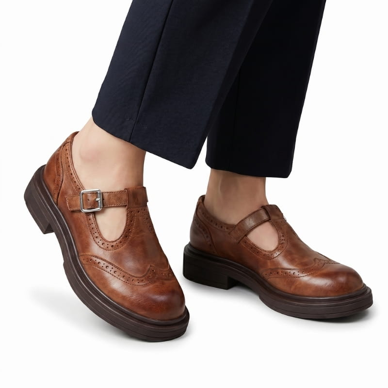 Regine Soft Leather Mary Jane Shoes – Comfort Cushioned Everyday Casual Shoes