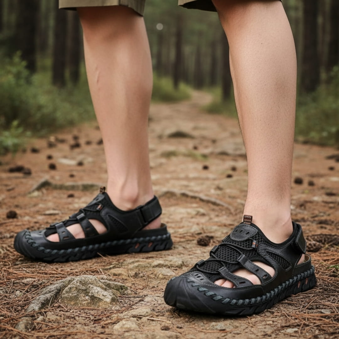 Alaric Leather Trail Closed Toe Walking Sandals – Adjustable Comfort Straps
