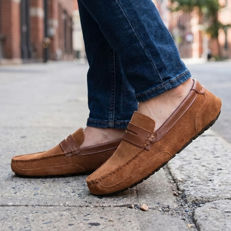 Moivie Suede Leather Slip-On Loafers – Cushioned Comfort Everyday Smart Casual Shoes