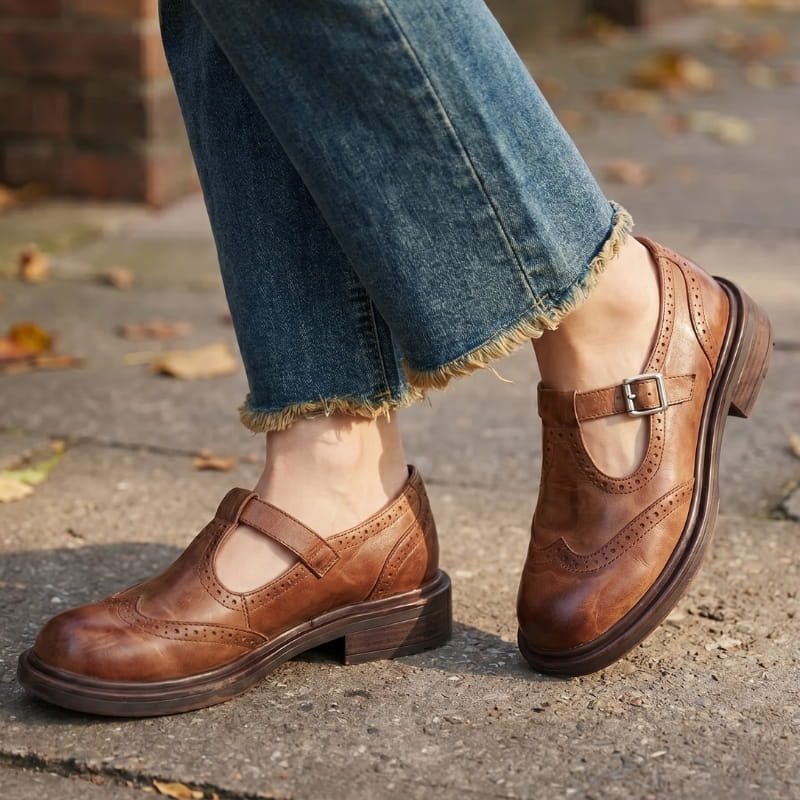 Regine Soft Leather Mary Jane Shoes – Comfort Cushioned Everyday Casual Shoes