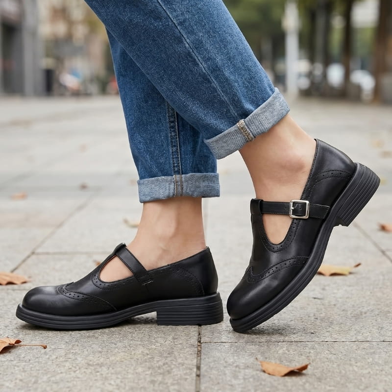 Regine Soft Leather Mary Jane Shoes – Comfort Cushioned Everyday Casual Shoes