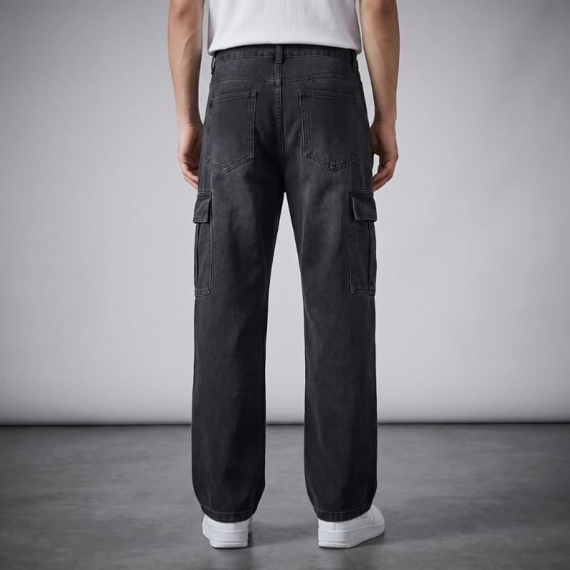 Noel Washed Cargo Denim Pants – Relaxed Utility Streetwear Fit