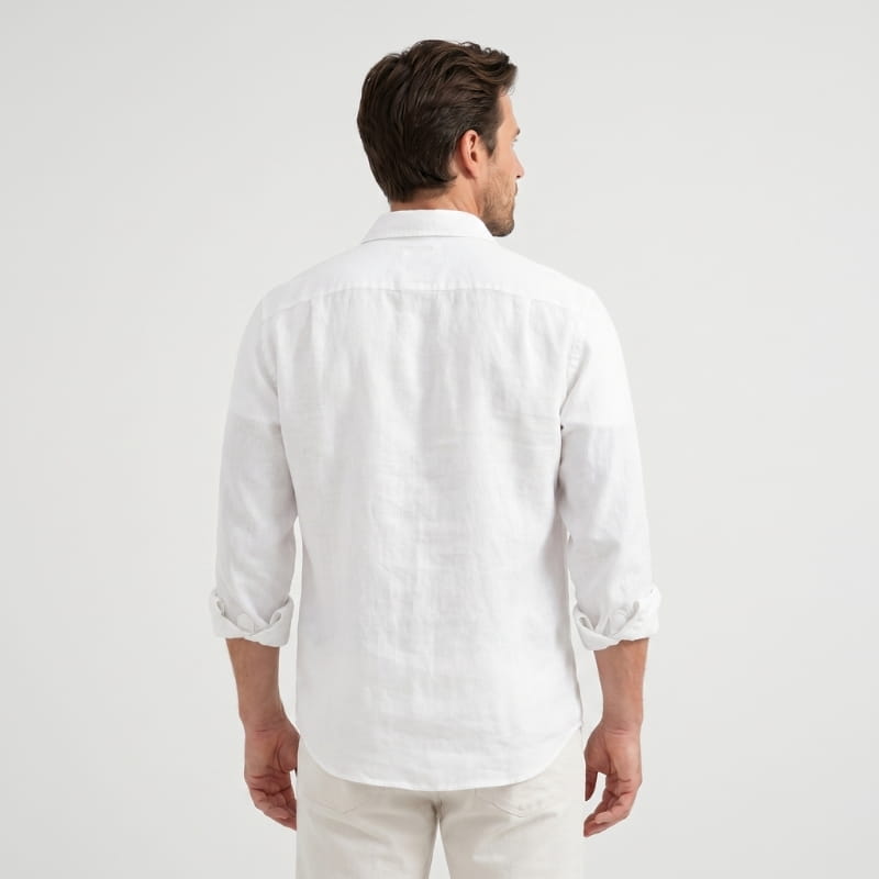 Harold Cotton Linen Utility Shirt – Double Chest Pocket Point Collar Long Sleeve Casual Top