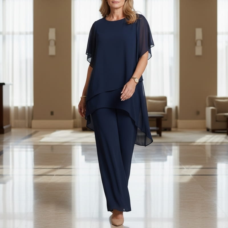 Selene Layered Top Wide Leg Pants Set Relaxed Draped Two Piece Casual Wear