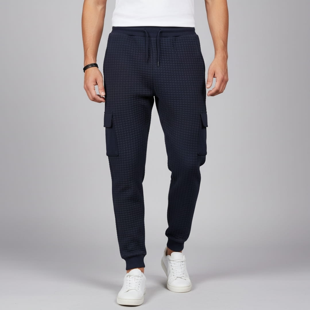 Eldric Waffle Knit Cotton Blend Cargo Joggers – Tapered Fit Streetwear Pants