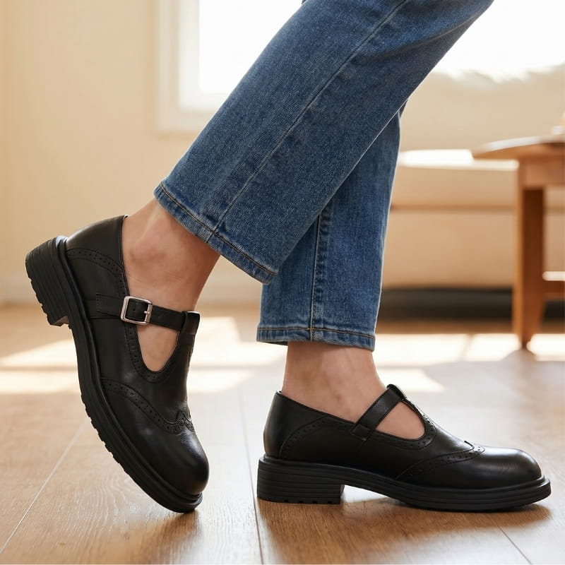 Regine Soft Leather Mary Jane Shoes – Comfort Cushioned Everyday Casual Shoes