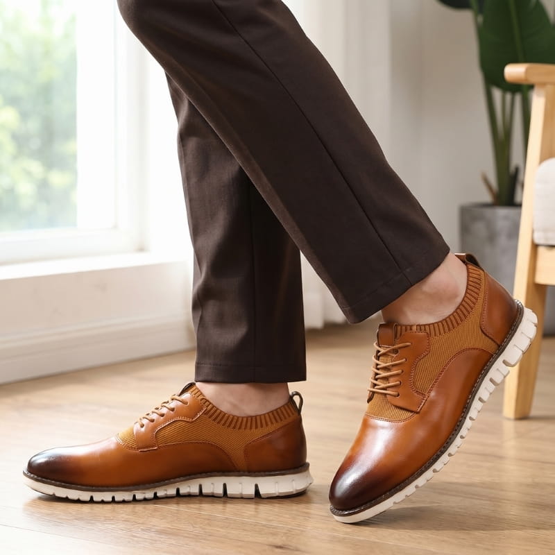Torricelli Burnished Leather Hybrid Oxford Dress Sneakers – Cushioned Flexible Casual Shoes