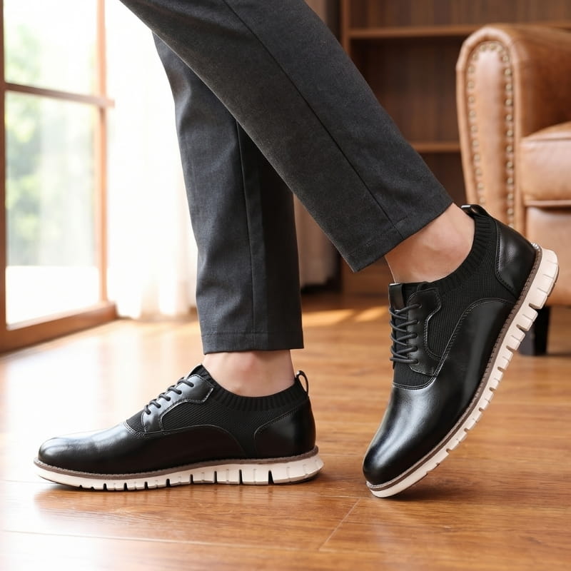 Torricelli Burnished Leather Hybrid Oxford Dress Sneakers – Cushioned Flexible Casual Shoes