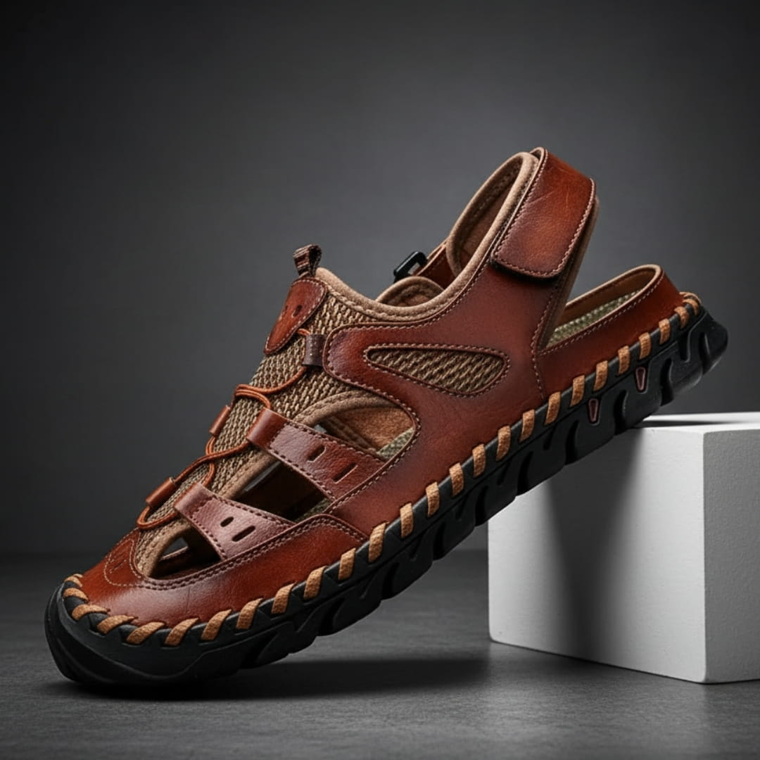 Alaric Leather Trail Closed Toe Walking Sandals – Adjustable Comfort Straps