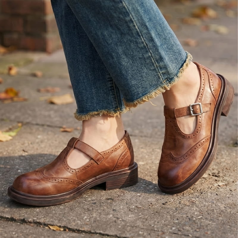 Regine Soft Leather Mary Jane Shoes – Comfort Cushioned Everyday Casual Shoes