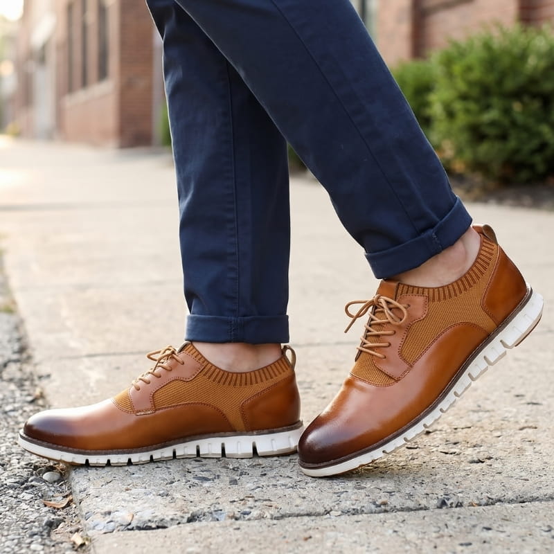 Torricelli Burnished Leather Hybrid Oxford Dress Sneakers – Cushioned Flexible Casual Shoes