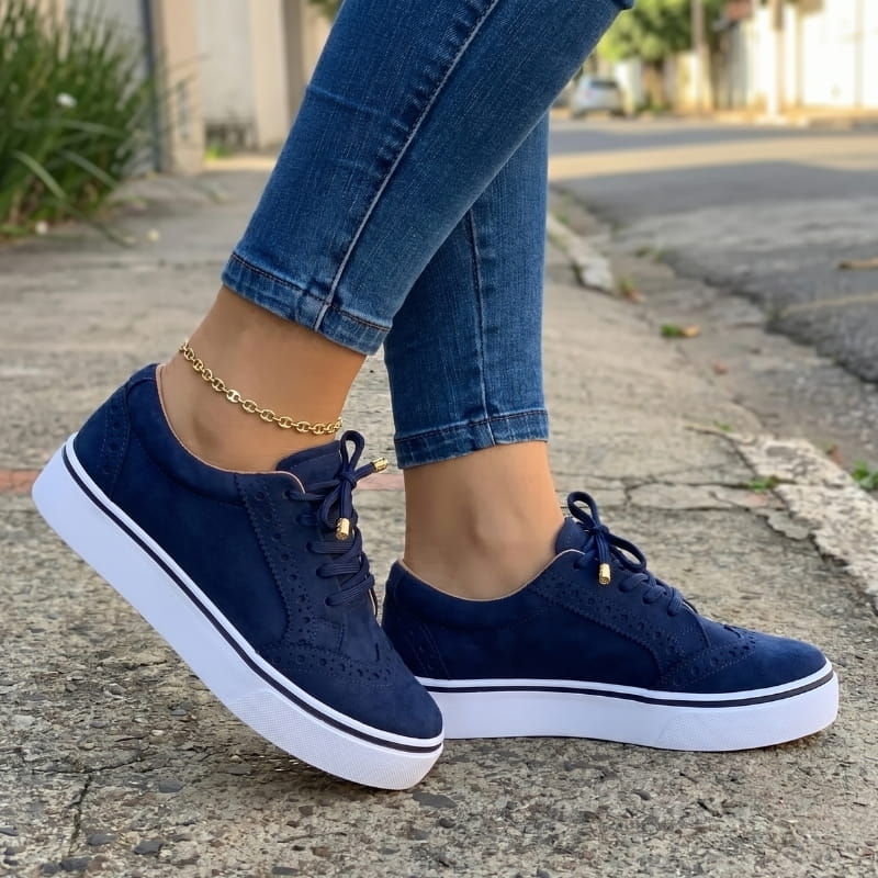 Brittany Suede Leather Platform Lace-Up Sneakers – Wingtip Detail Casual Shoes